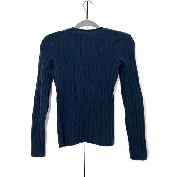 Naadam Cashmere Sweater Women’s XXS Teal Ribbed Long Sleeve Fuzzy - Picture 2 of 6